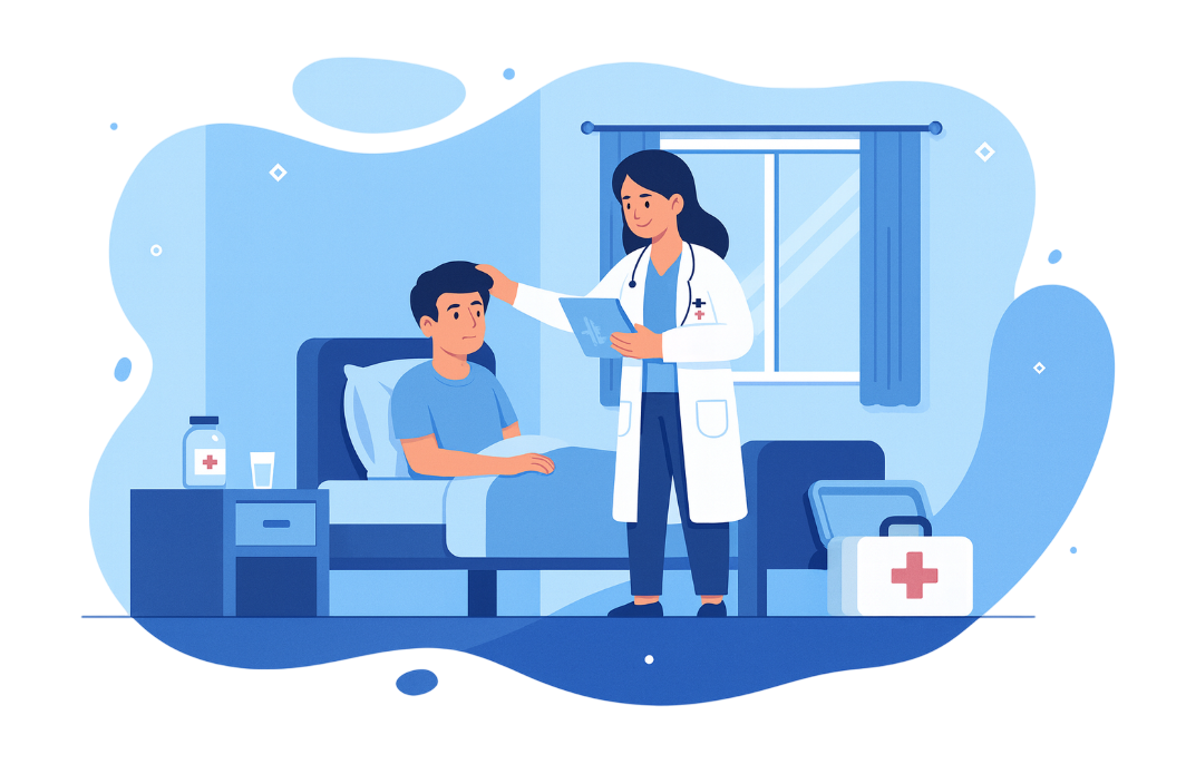 dokter thuishulp die voor een zieke zorgt